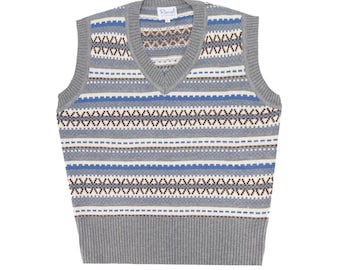 1940s Fair Isle Tank Top – Retro Wool Knit Vest, Cool Grey
