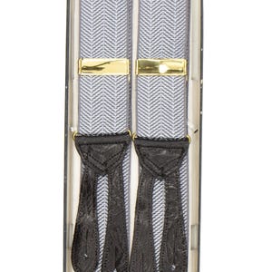 Vintage Trouser Braces | Authentic Silver Woven Chevron Albert Thurston Y-Back Button Suspender Braces with Leather Loops