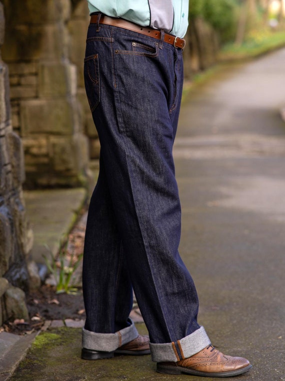 Mens Retro Denim Jeans - 1940s 1950s Vintage Styl… - image 4