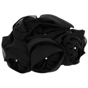 Vintage Hat - Sixties 1960s Black Bouffant Ruched Flower & Pearl Hat