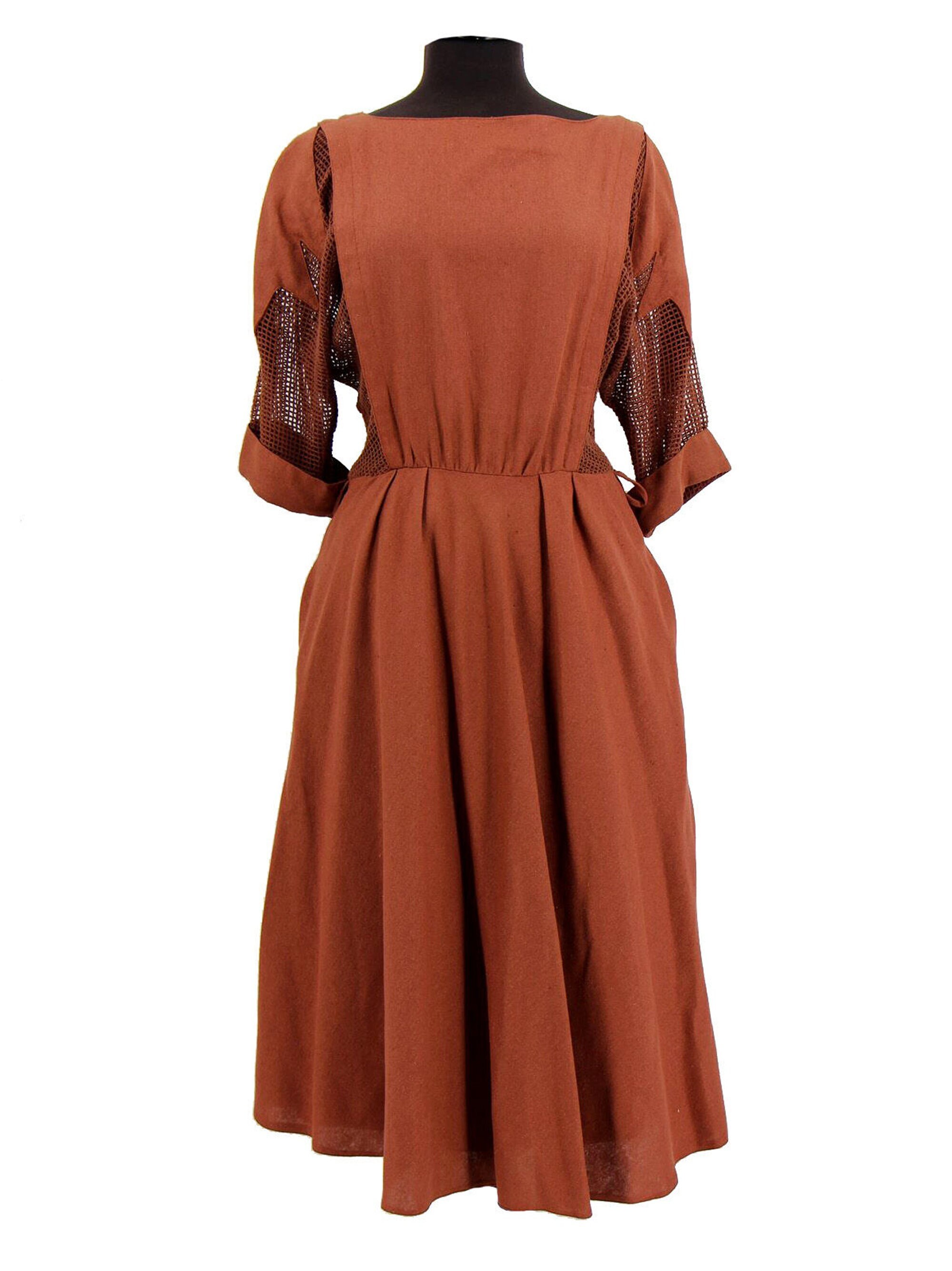 Vintage Rust Brown Mesh Panelled Dress UK 10 | Etsy