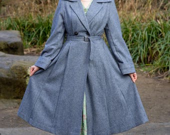 1940s Style Wool Blend Swing Coat - Navy Promenade, Retro
