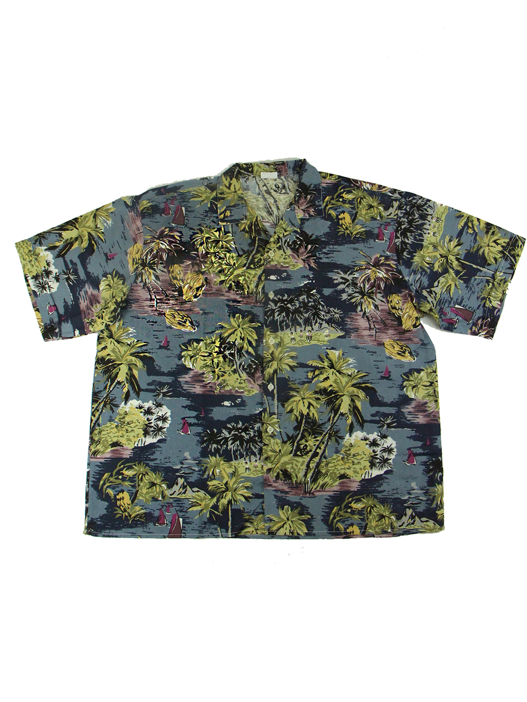 Image of Vintage Blue Purple 50S Style Resort Wear Hawaiian Shirt