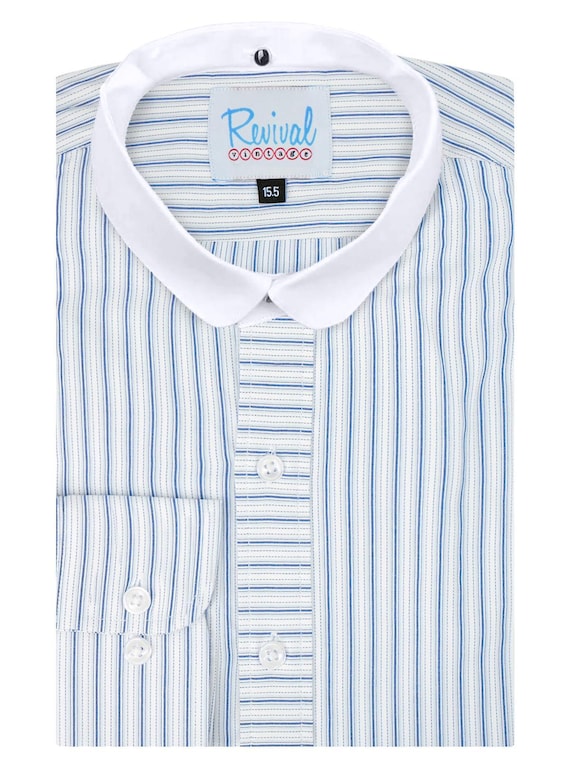 Colletto Camicia Blu E Bianca A Righe Camicia Da Nonno A Righe Blu Navy In Stile Vintage Colletto Club