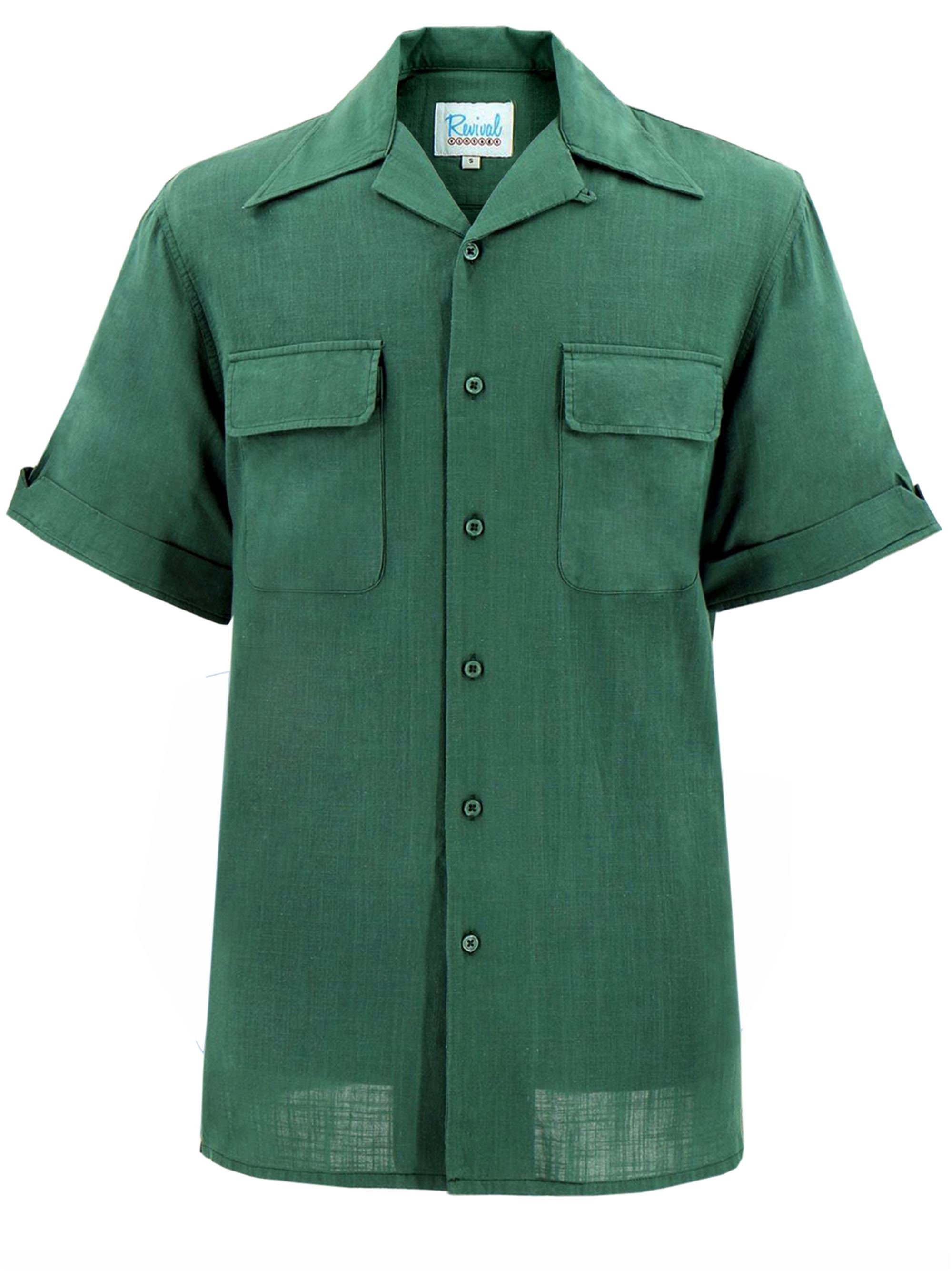 Green Cotton Leisure Shirt - 1940s 1950s Authentic Vintage Green Cotton Leisure Shirt - 1940s 1950s Authentic Vintage
