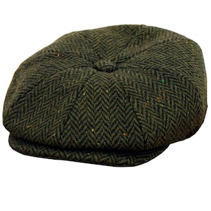 Newsboy Cap | Green Flecked Men&#39;s Authentic 1920s 1930s 1940s Look Herringbone Panelled Flat Cap