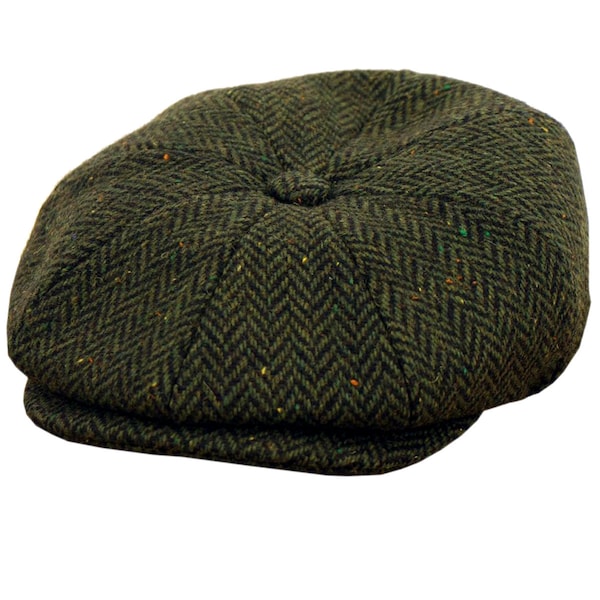 Newsboy Cap | Green Flecked Men's Authentic 1920s 1930s 1940s Look Herringbone Panelled Flat Cap