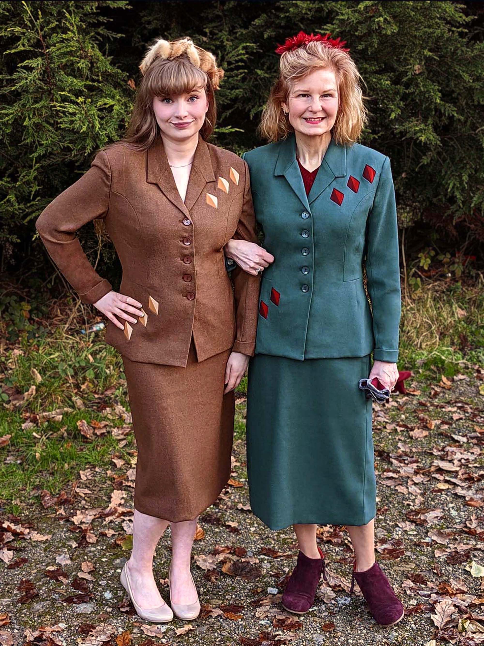 スーツ Jolly Houndtus Jacket + Skirt Suit Set Brown Forties Skirt Suit - 1940s Style Authentic Vintage