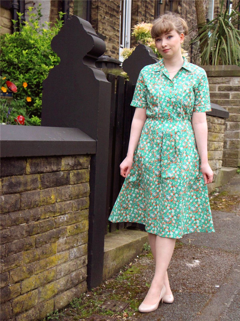 1940s Fashion Advice for Tall Women Cotton Forties Dress - 1940s Style Authentic Vintage Replica - Socialite Harmony