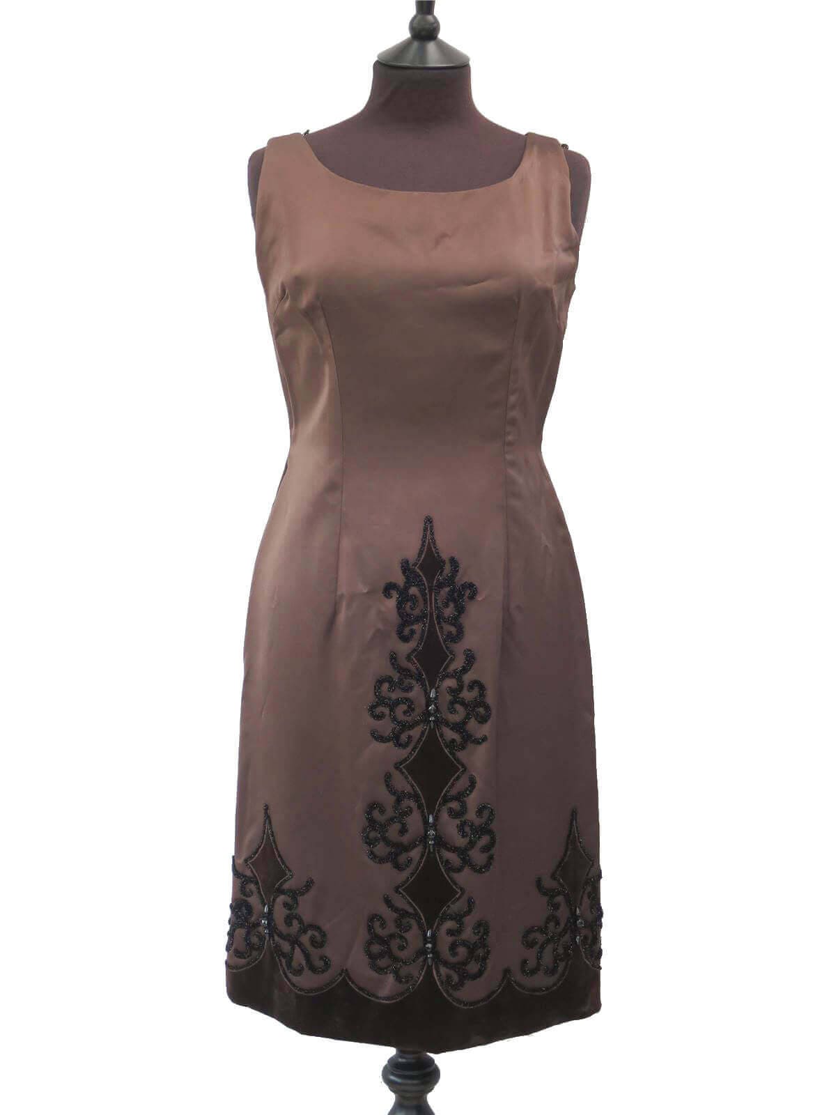 Image of Brown Satin & Velvet Carnegie 's Vintage Shift Dress Uk