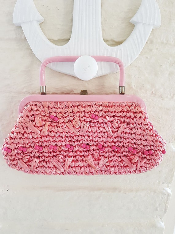 Adaptable Pink Raffia True Vintage Sixties Bag Wit