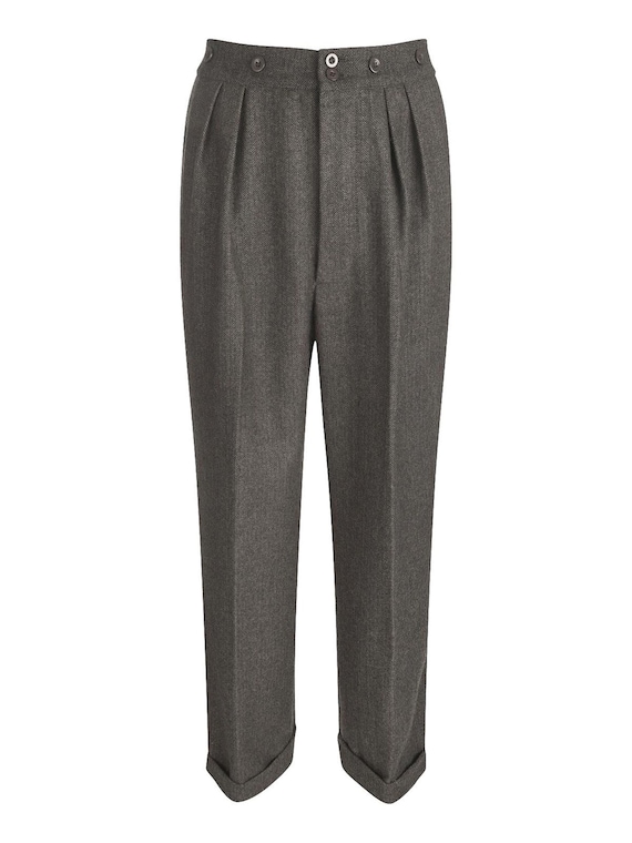Herringbone Wool Trousers - 1940s Style Authentic Vintage