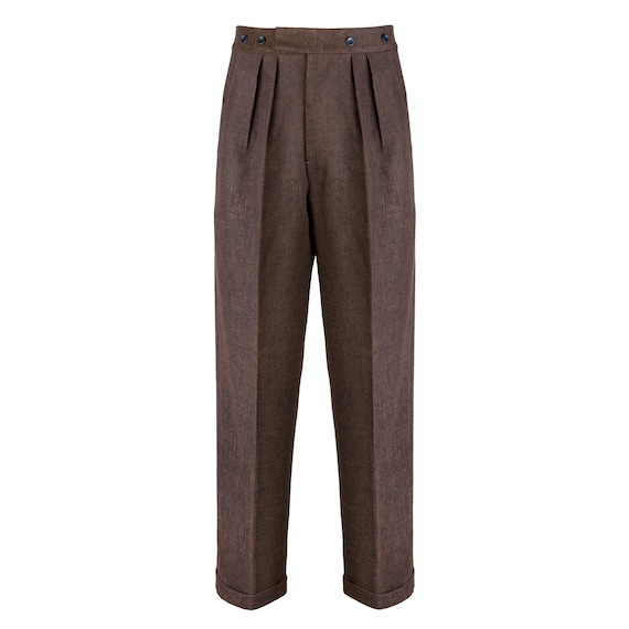 Revival 1940s Crosshatch Brown Notch Back Trousers
