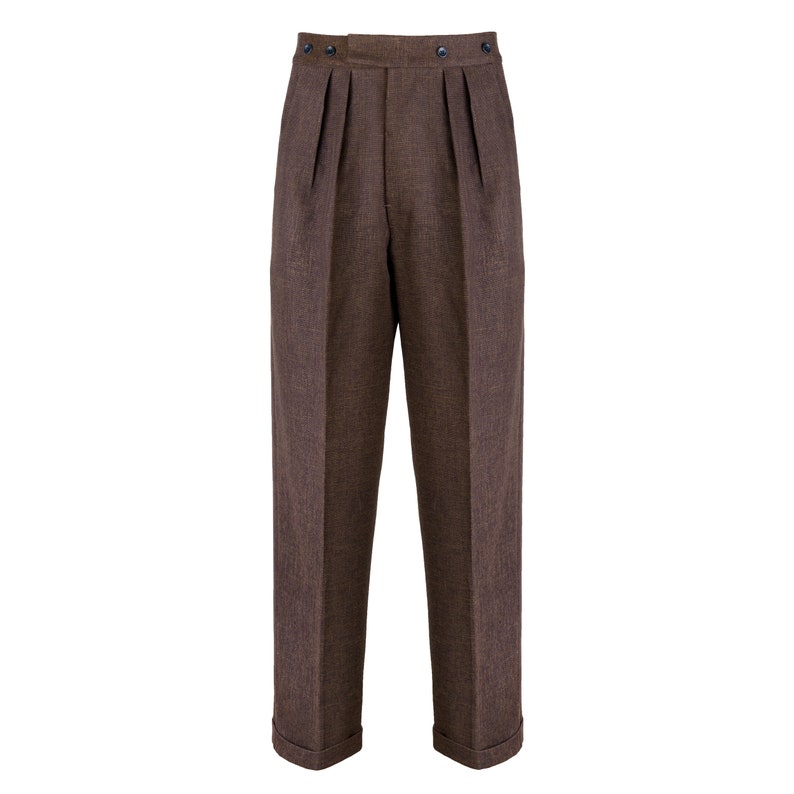 Sean John Classic Fit Brown Donegal Tweed Flat Front Pre-Hemmed Dress Pants