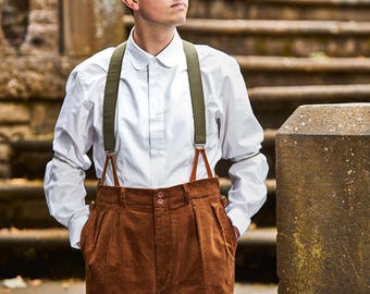 Mens 1940s 1950s Corduroy Trousers - Chestnut Brown