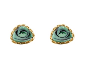 Boutons De Manchette Vintage Plaqués Or – Style Art Déco, Ovale Vert Et Marron
