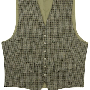 Houndstooth Wool Waistcoat - 1940s Style Authentic Vintage Look - Revival &quot;Clubman&quot; Waistcoat in Moss Green - Retro Menswear