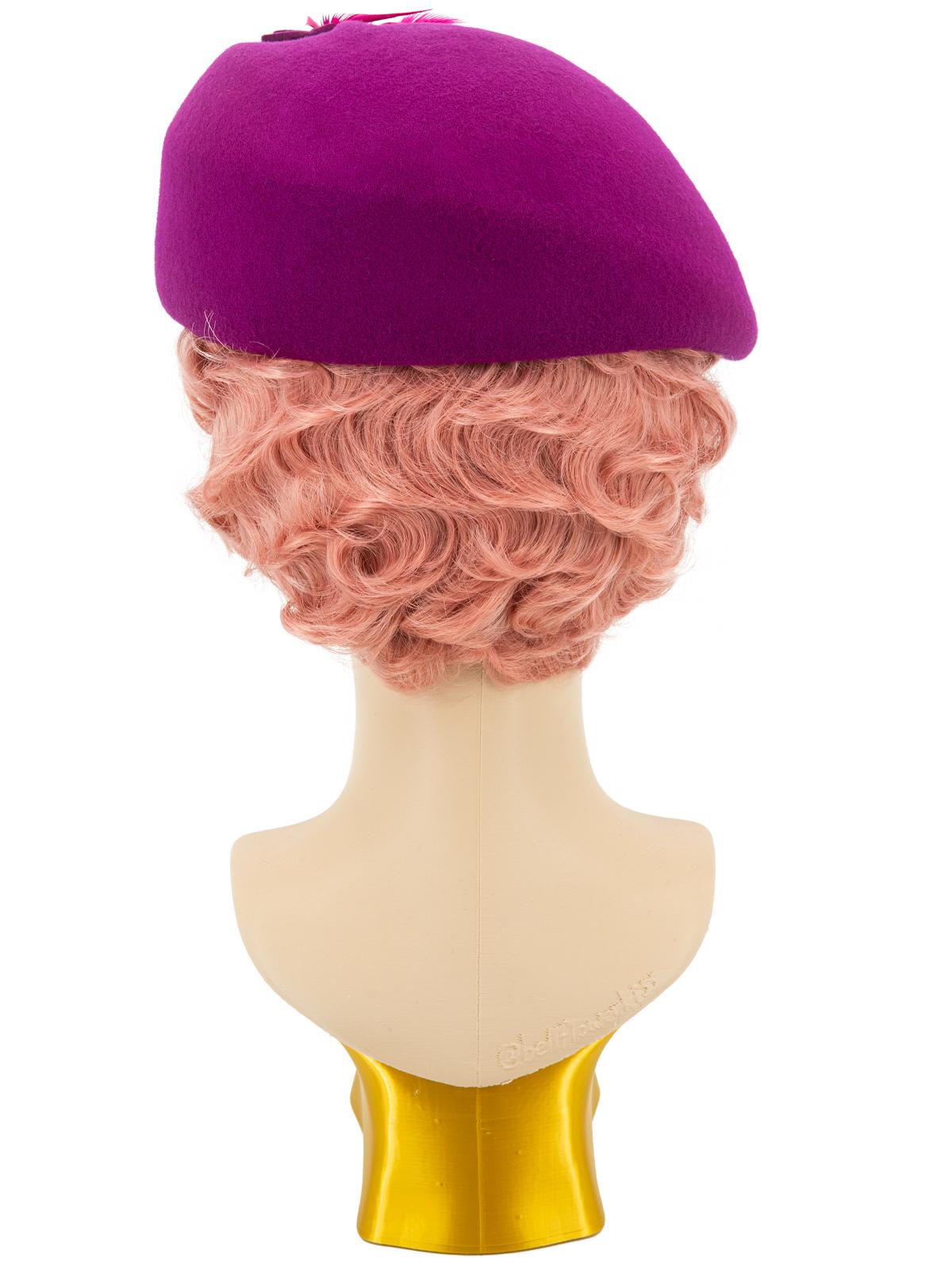 Fuschia Pink Wool Felt Cloche Hat – Vintage Style With Petal  display picture 3