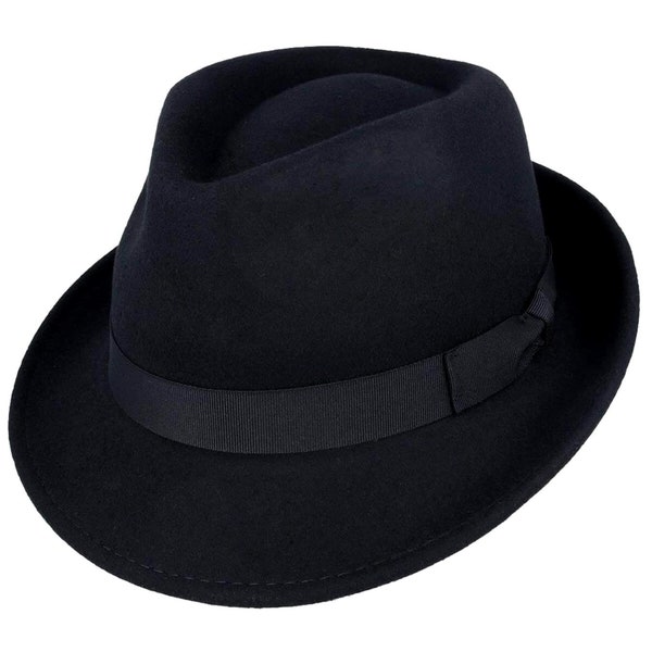 Chapeau trilby | Casquette noire en pure laine pour homme, style authentique des années 50, style années 50