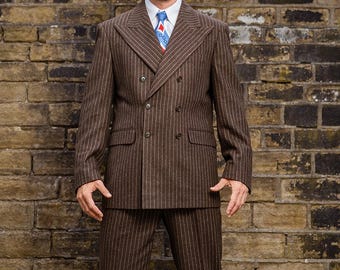 1930s 1940s Style Pinstripe Wool Jacket - Brown - Etsy