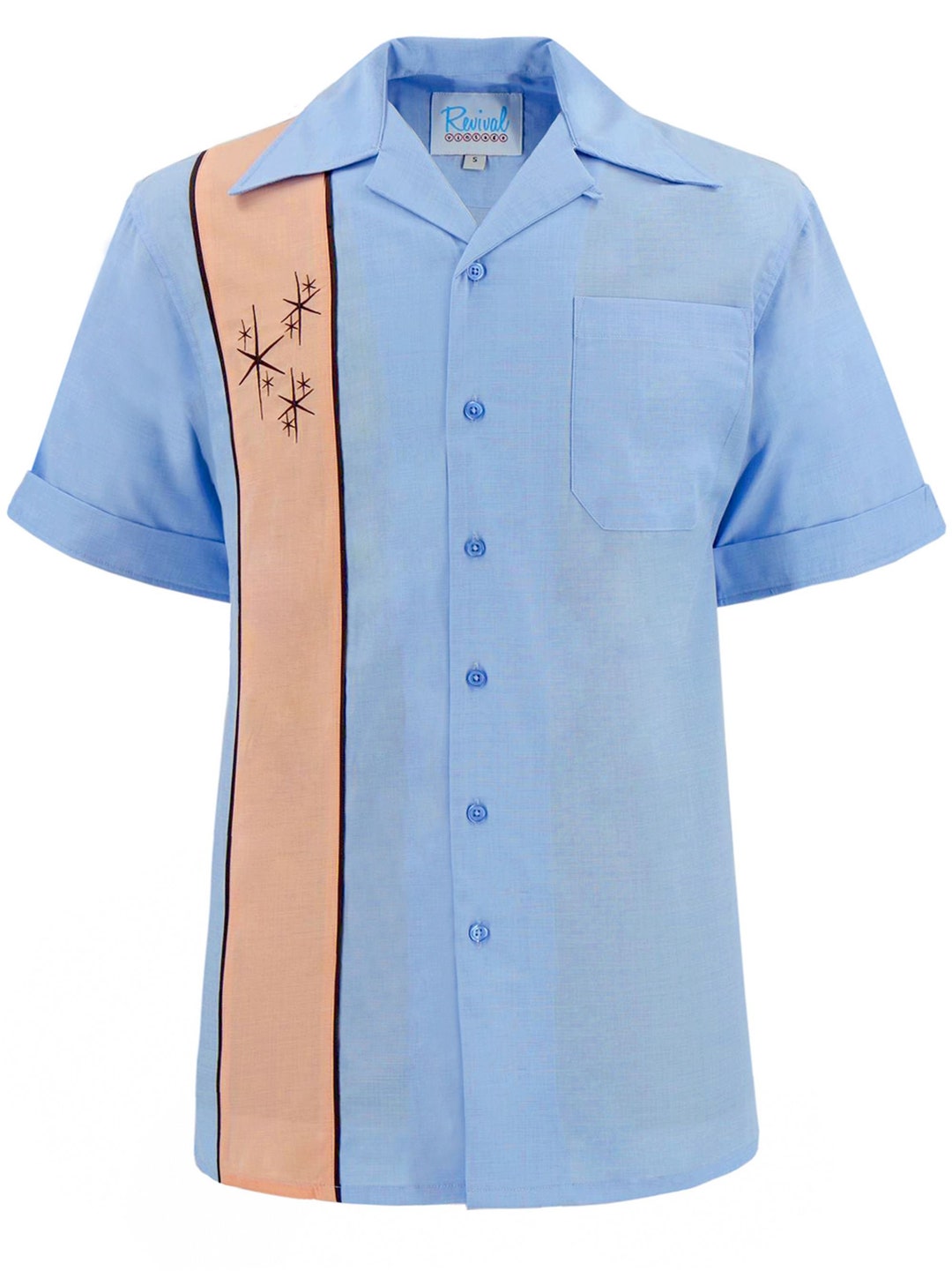 Sky Blue Bowling Shirt - 1940s 1950s Authentic Vintage Retro