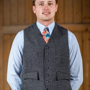 Chaleco de lana de tweed a cuadros para hombre, estilo años 40, azul teja