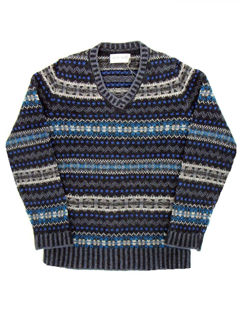 1940s Men’s Shirts, T-Shirts, Sweaters, Vests     Fairisle Shetland Wool Edward 1940s Style Shetland Jersey - Arctic Storm  AT vintagedancer.com
