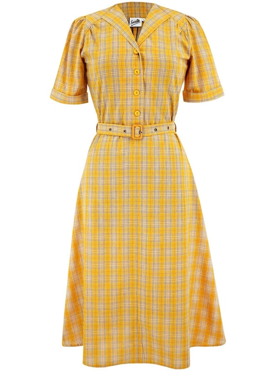 1940s Lumber Jill Work Dress - Yellow Plaid Vintage Style 1940s Lumber Jill Work Dress - Yellow Plaid Vintage Style