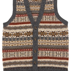 Fairisle Tank Top - 1940s Authentic Vintage Look - Socialite Scottish Wool Knitted Vest Pullover in Basalt - Retro Men&#39;s Knitwear