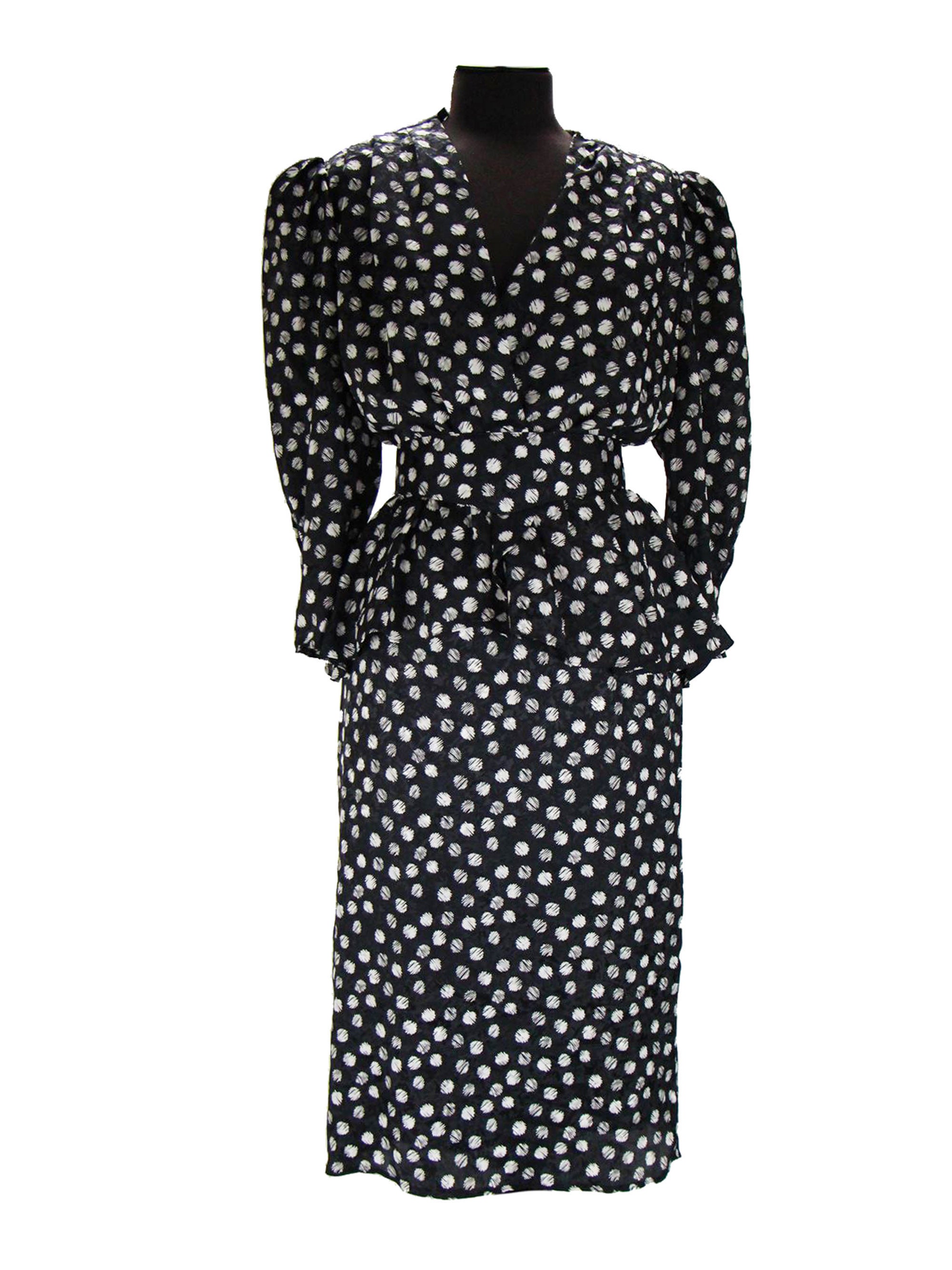 Image of S Vintage Style Monochrome Broken Spot Peplum Dress Uk -