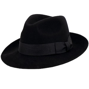 Mayfair Fedora Hat | Black Pure Wool Men&#39;s Hat Authentic 1940s Look Forties Style