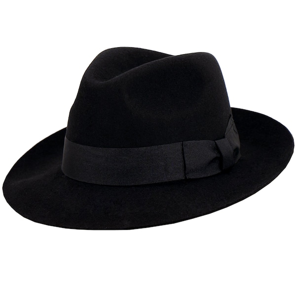 Mayfair Fedora Hat | Black Pure Wool Men's Hat Authentic 1940s Look Forties Style