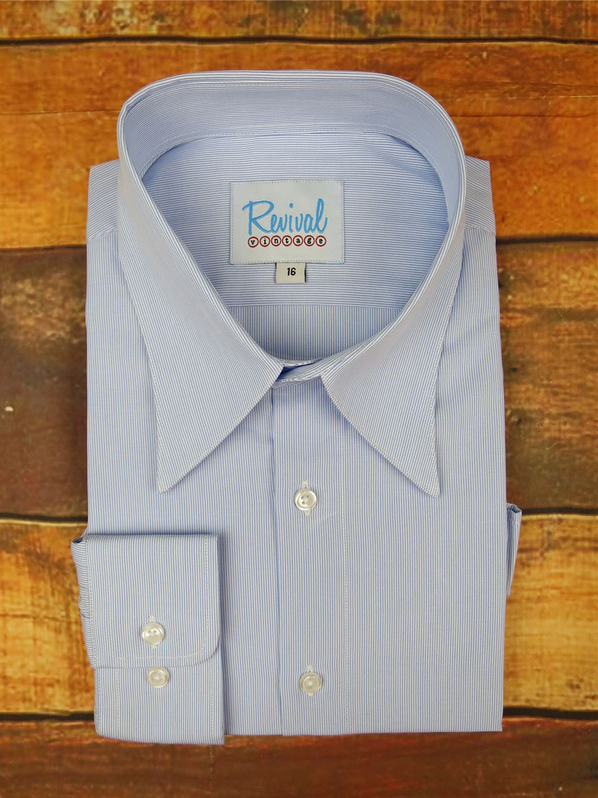 Image of Revival 1940S Blue Narrow Stripe Spearpoint Collar Shirt