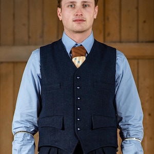 Chaleco de espiga para hombre, estilo años 40, azul noche