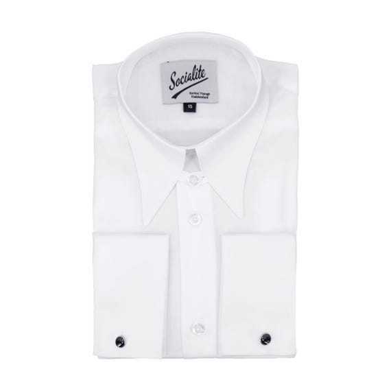 White Cotton Spearpoint Collar Shirt  1940s French Cuff Tab - Etsy