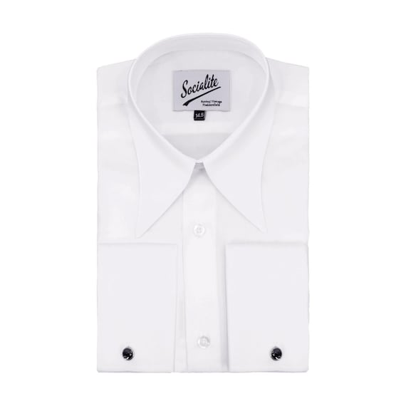 point collar french cuff dress shirt Tailored Slim Fit Solid White French Cuff Spread Collar Stretch Cotton Dress Shirt