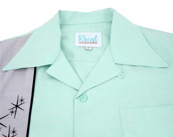 Mint Green Bowling Shirt - 1940s 1950s Authentic Vintage Retro