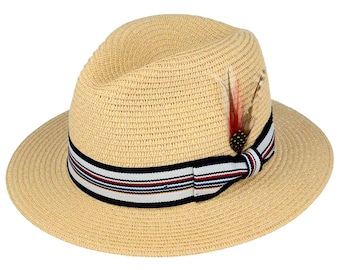 1950s Style Straw Fedora Hat | Lightweight Summer Panama with Striped Band