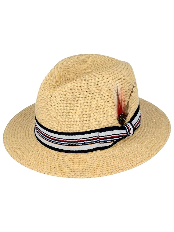 Straw Fedora Hat | Men's Beige Straw 1950s Vintage