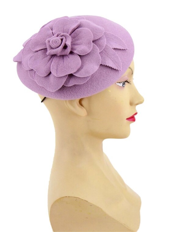 Mauve Vintage Style Felt Flower Fascinator Hat Pa… - image 3