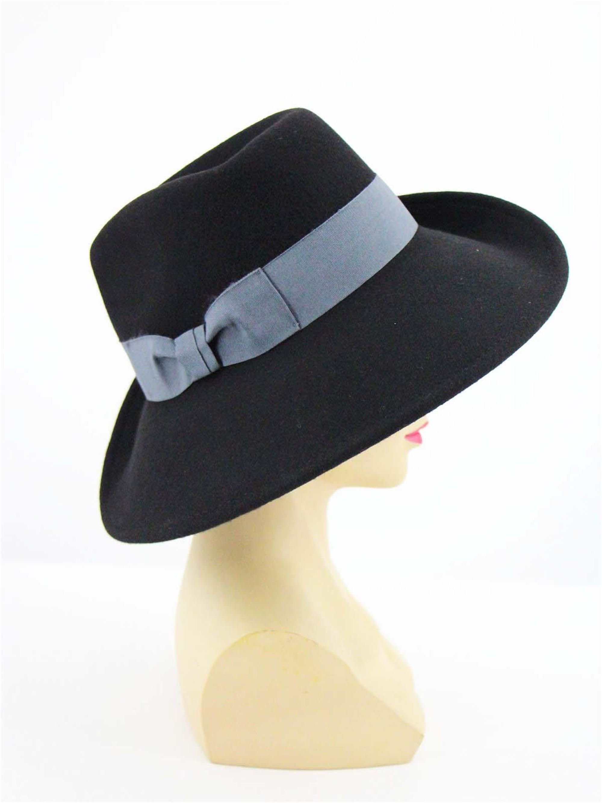 Black Wool Felt Tilt Hat - 1940s Vintage Style With 