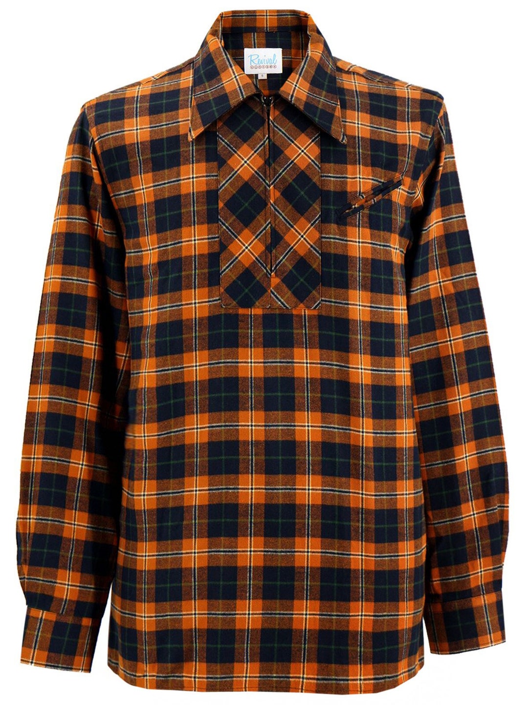 Orange Check Zipped Leisure Shirt - 1950s Authentic Vintage Orange Check Zipped Leisure Shirt - 1950s Authentic Vintage