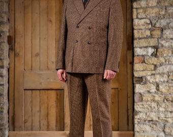 1940年代風メンズツイードパンツ - フィッシュテールバック - ブルー