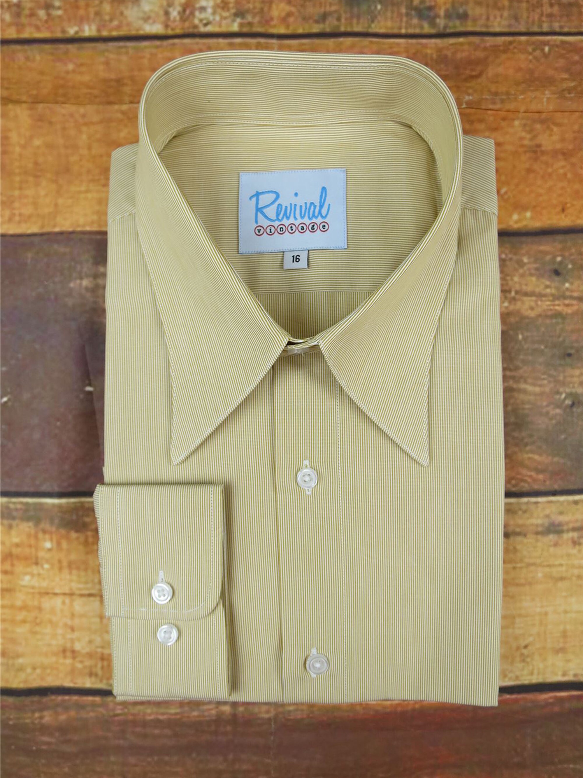 Image of Revival 1940S White & Sand Stripe Spearpoint Collar Shirt