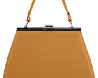 Mustard Yellow Frame Bag - Vintage Style Faux Leather Handbag