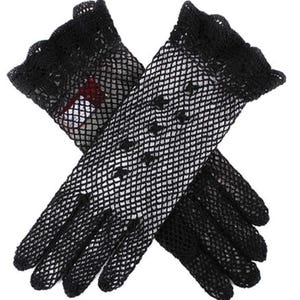 Guantes de crochet para mujer, estilo vintage de los años 40 y 50, de malla de algodón festoneada, negros. imagen 2
