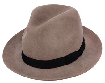 Snap Brim Fedora Hat | Light Grey Pure Wool Men's Hat Authentic Vintage Retro 1940s Look