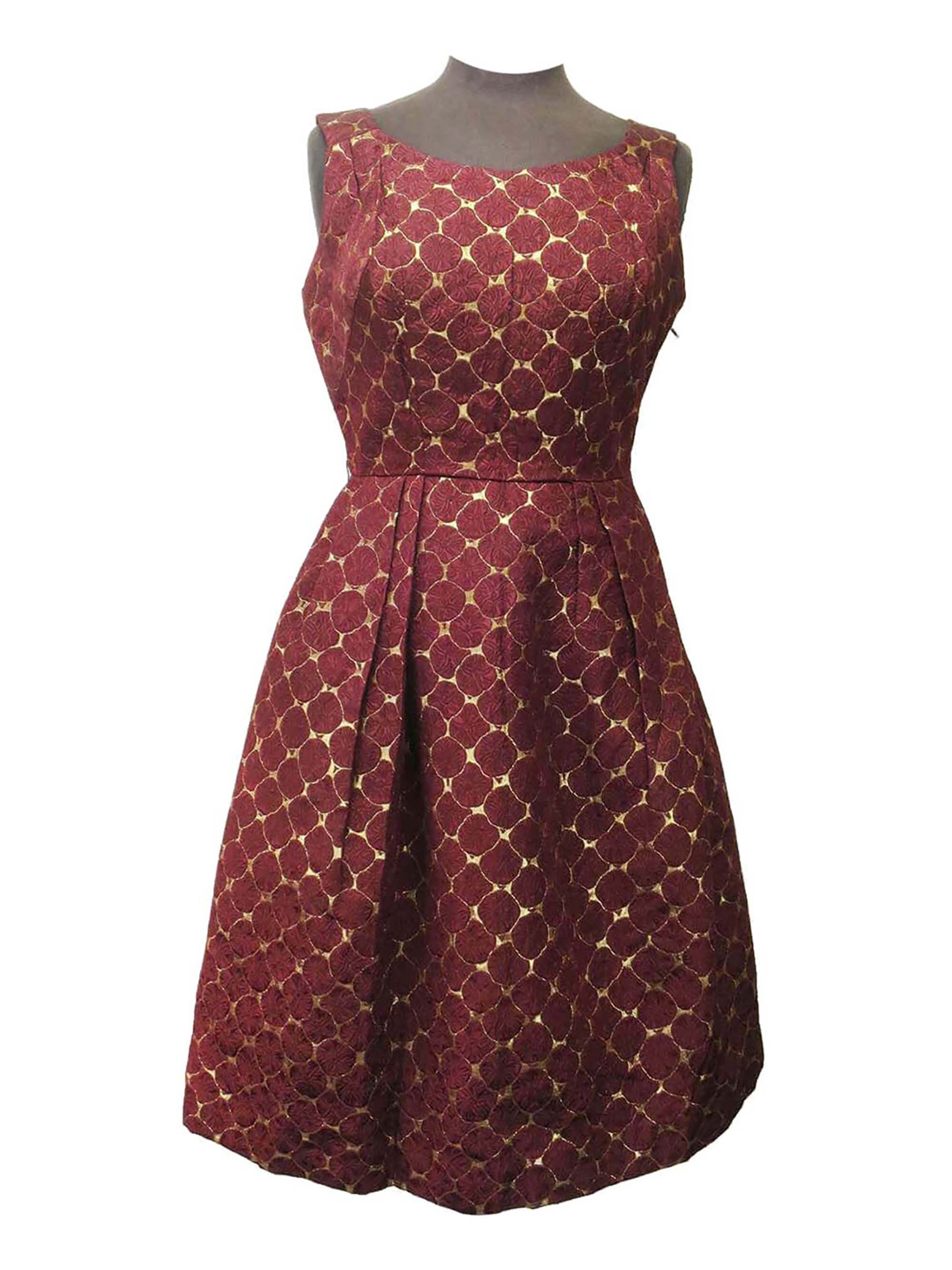 Image of True Vintage Red & Gold Brocade Evening Prom Dress Uk -