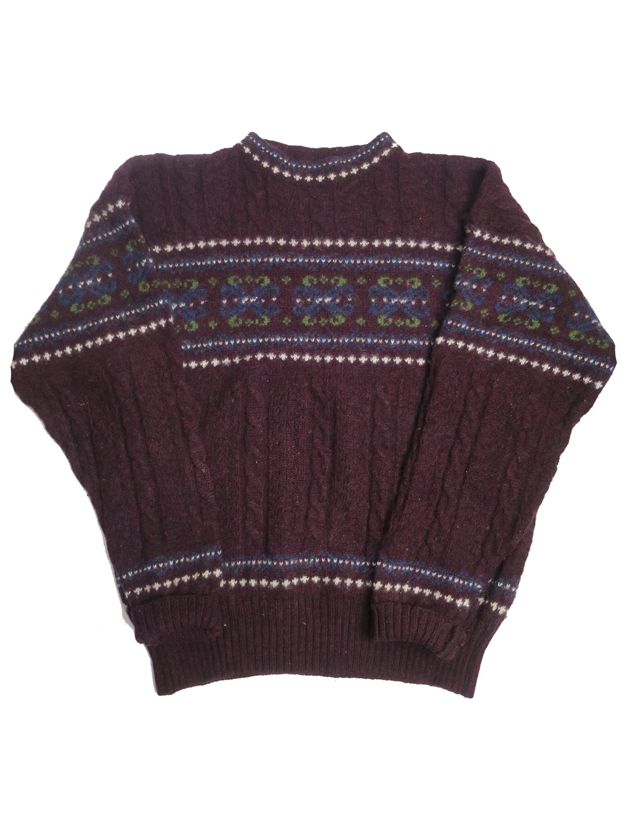 Image of True Vintage Burgundy Fairisle Patterned Shetland Wool Jumper