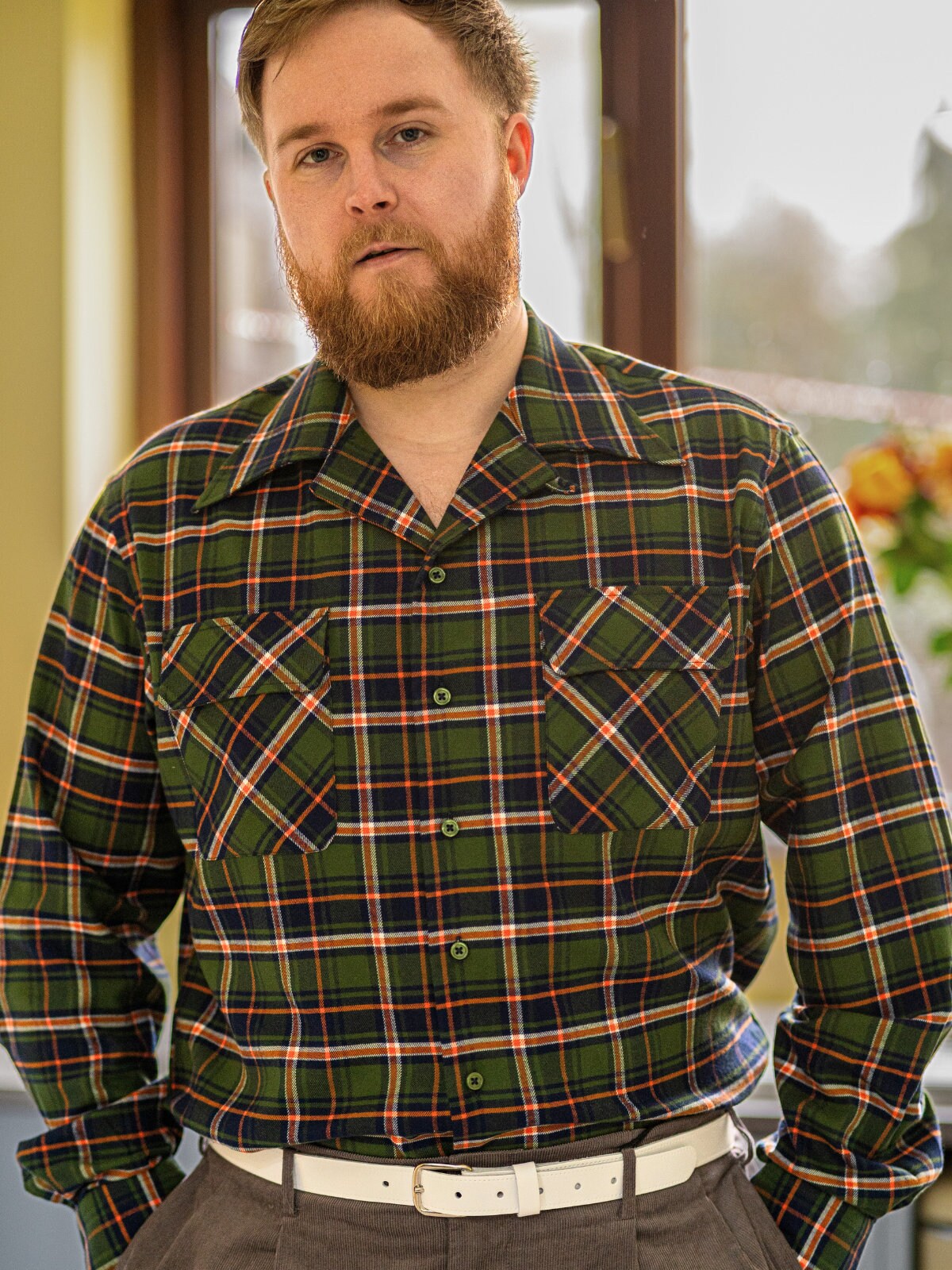 Green Check Leisure Shirt - 1950s Authentic Vintage Look Green Check Leisure Shirt - 1950s Authentic Vintage Look